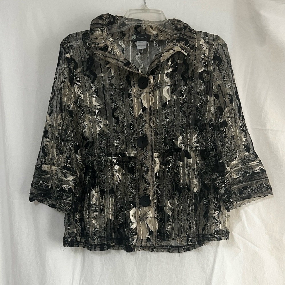 Vintage Damee, Inc. Women's Sheer Patterned Button-Front Jacket Top